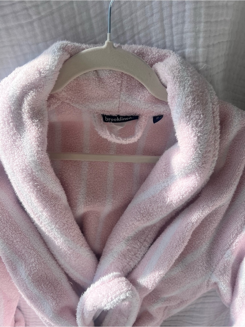 Brooklinen Pink Stripe Terry Cloth Robe Size Small Soft Spa Bathrobe Limited - Picture 3 of 6